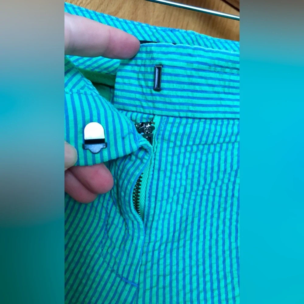J.Crew size 8 pinstriped preppy cotton seersucker shorts aqua blue mint green